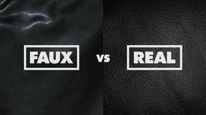 phân biệt áo da bò so sánh Faux Leather (giả da) và Real Leather (da thật)